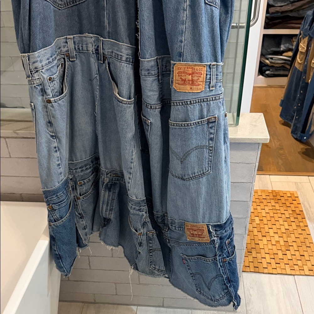 Patchwork Denim Overalls Maxi Dress - Blue - Picture 6 of 8